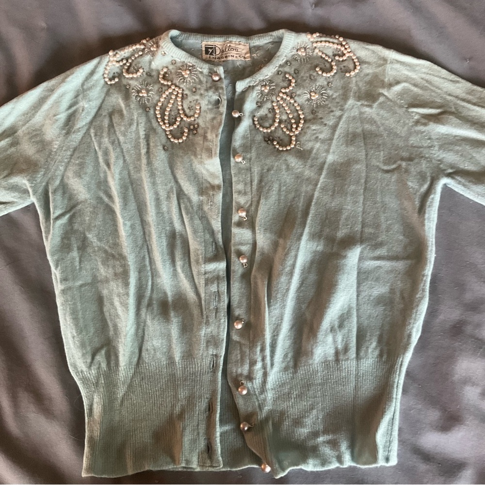 Vintage hand beaded cashmere cardigan sweater